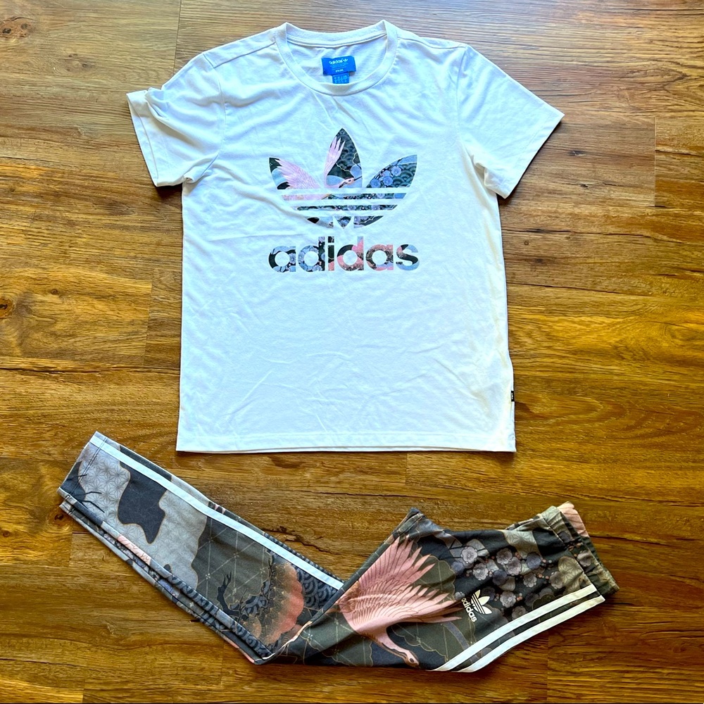 Adidas Asian Arena Kimono Track Tee + Leggings Set Crane Rare HTF XS Rita Ora